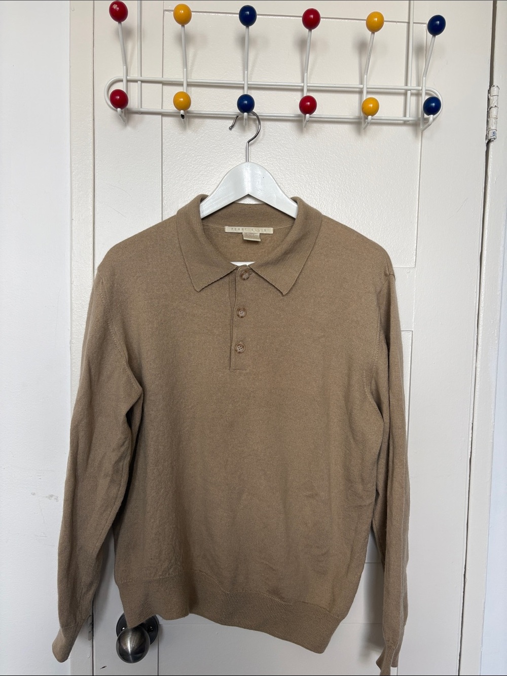 Perry Ellis Long-Sleeve Polo in Light Brown